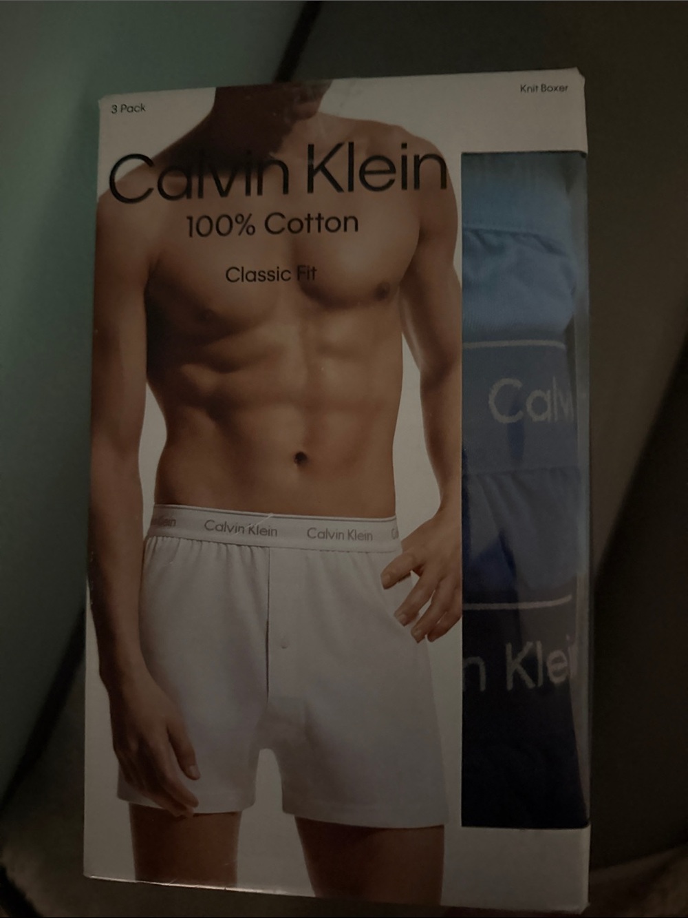 Calvin Klein 3-Pack Cotton Boxers in Light Blue, Medium Blue, Navy